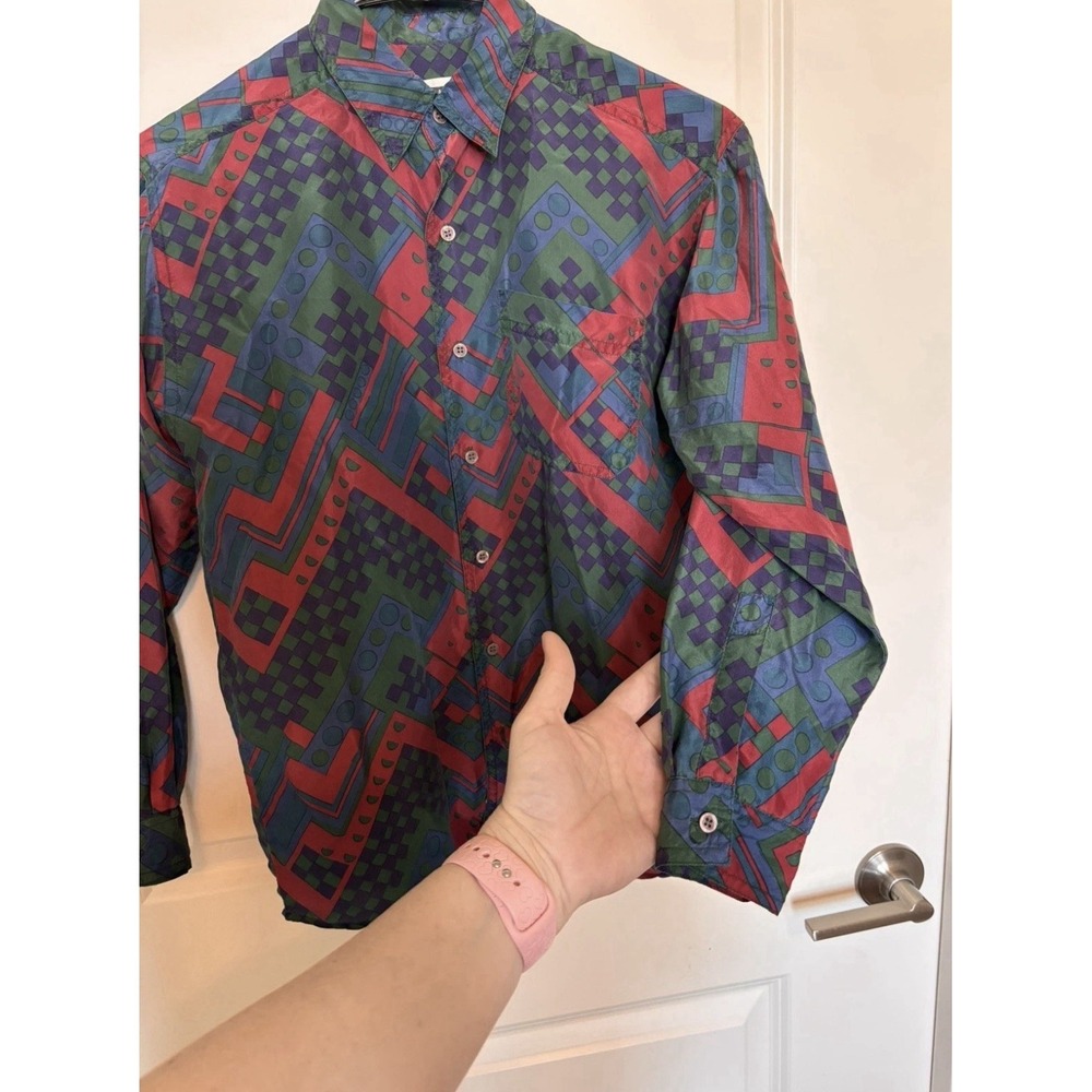 Vtg Fenn Wright Manson Silk Blouse S Geometric Jewel Tone Whimsigoth Abstract - Picture 6 of 9